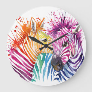 Rainbow zebra, Aquarellbilder. Große Wanduhr