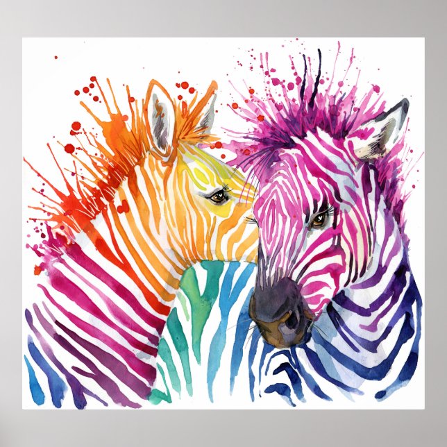 Rainbow zebra, Aquarellbilder. Poster (Vorne)