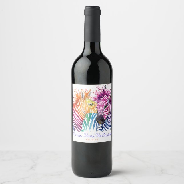 Rainbow Zebra Marry Me Wine Label Weinetikett (Vorderseite)