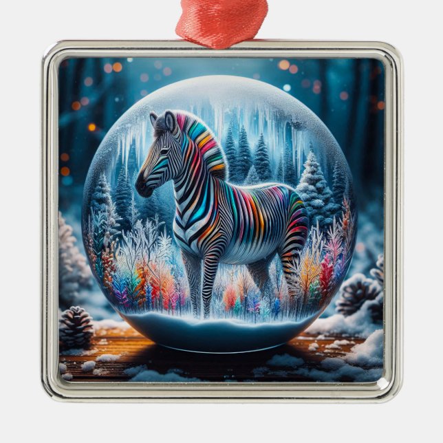 Rainbow Zebra Ornament Aus Metall (Vorne)
