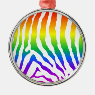 Rainbow Zebra Pattern Silbernes Ornament