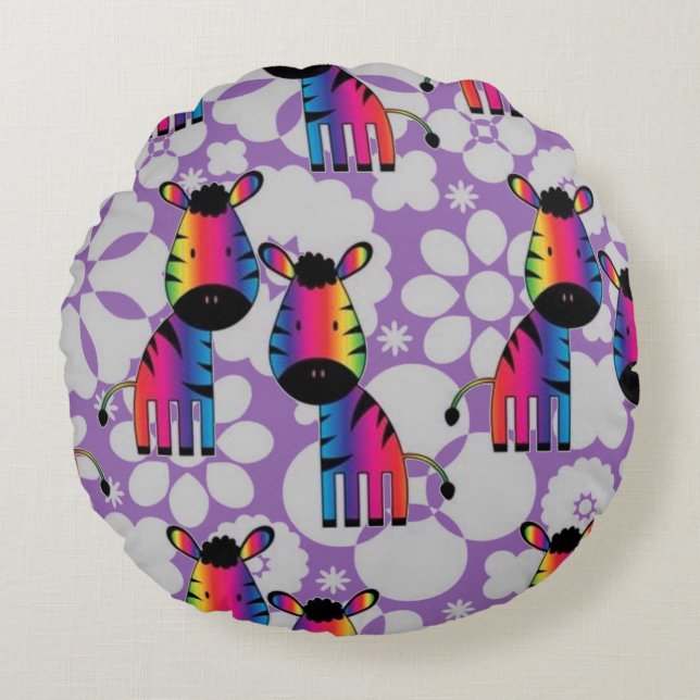 Rainbow Zebra Rundes Kissen (Vorderseite)