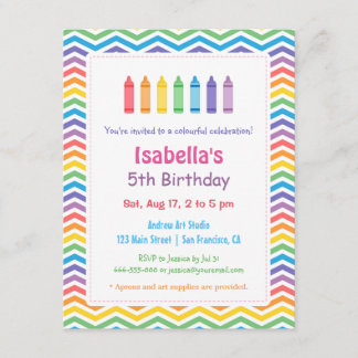 Rainbow Zickzack Crayons Arts Kindergeburtstag Par Einladung
