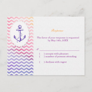 Rainbow Zickzack Nautical Wedding RSVP Einladungspostkarte