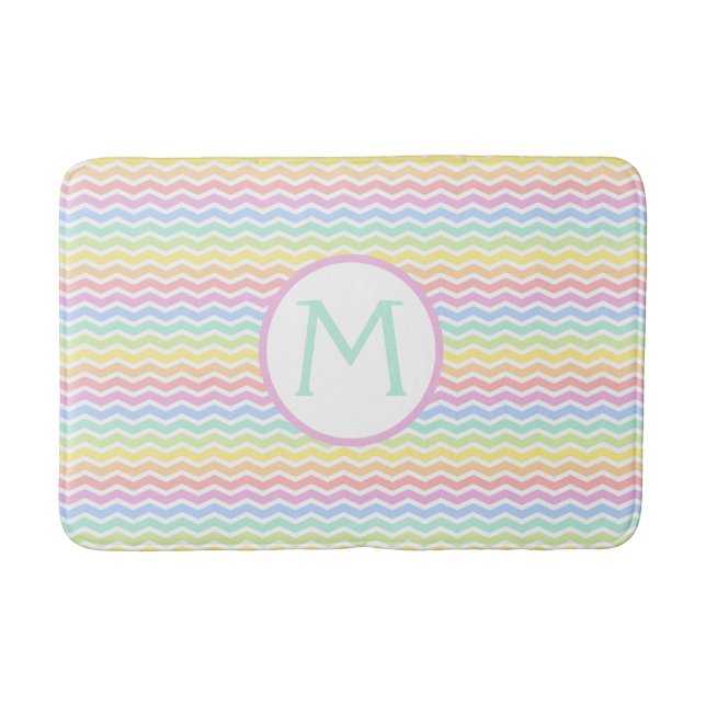 Rainbow Zickzack Pastell Monogramm Badematte (Vorderseite)