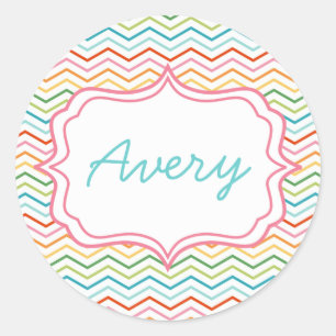 Rainbow Zickzack STripe Moderner Geburtstagsticker Runder Aufkleber