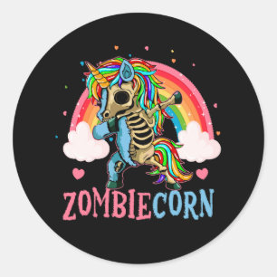 Rainbow Zombiecorn Skeleton Zombie Unicorn Hallowe Runder Aufkleber