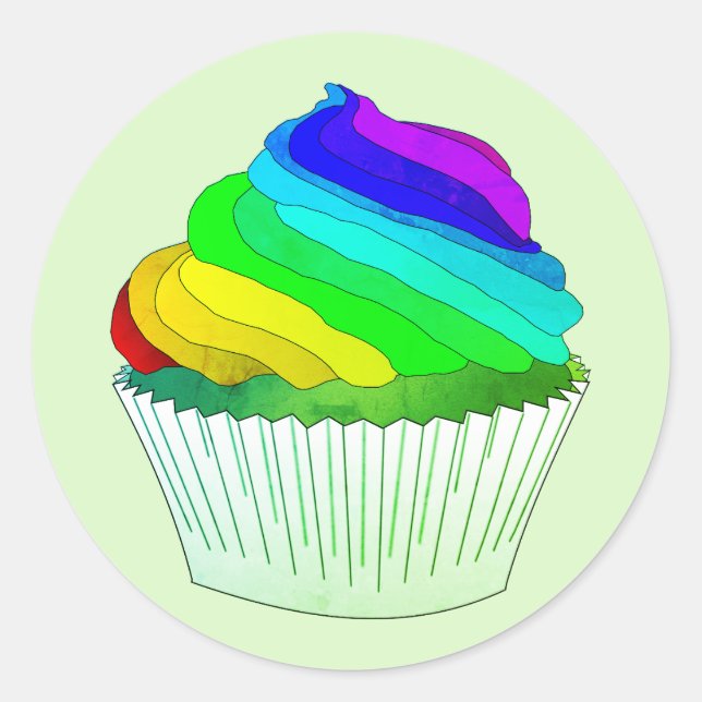 Rainbow Zuckerguss Cupcake Runder Aufkleber (Vorderseite)