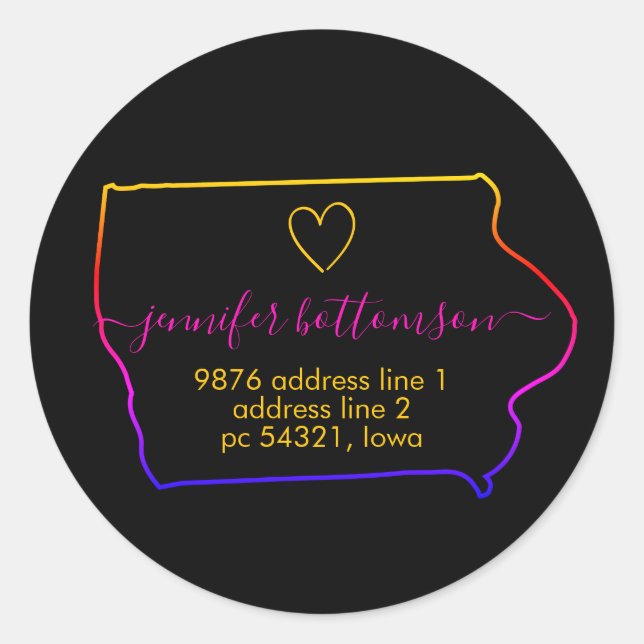 Rainbow Zuhause Rücksendeadresse Signature Iowa Runder Aufkleber (Vorderseite)