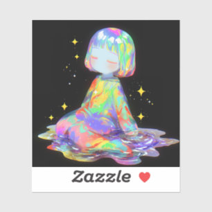 Rainbowcore Sleepy Chibi Drip Traum Aufkleber
