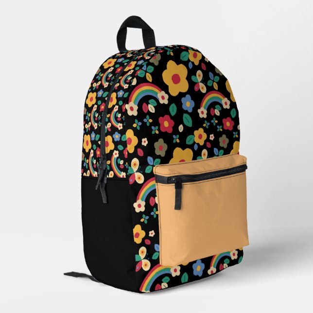 Rainbows And Florals  Bedruckter Rucksack (Rückseitige Ecke links)