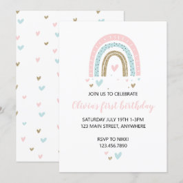 Rainbows and Hearts Erster Geburtstag Einladung Pa