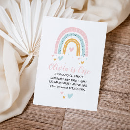 Rainbows and Hearts Erster Geburtstag Einladung Pa