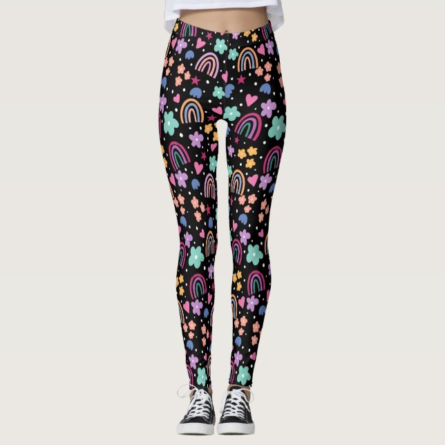Rainbows auf schwarz leggings (Vorderseite)