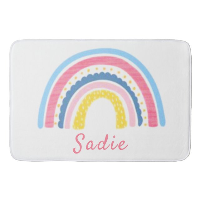 Rainbows Boho Pink Blue Yellow Name Niedlich Badematte (Vorderseite)