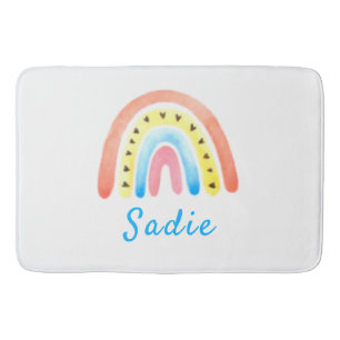 Rainbows Boho Pink Gelbe Herzname Badematte
