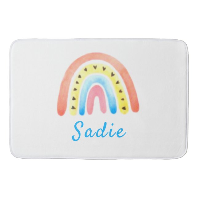 Rainbows Boho Pink Gelbe Herzname Badematte (Vorderseite)