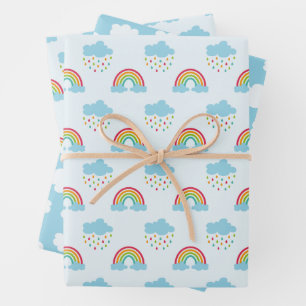 Rainbows & Clouds-Muster Geschenkpapier Set