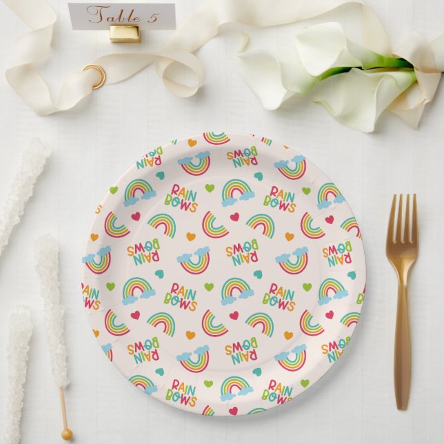 Rainbows & Clouds-Muster Pappteller (Hochzeit)