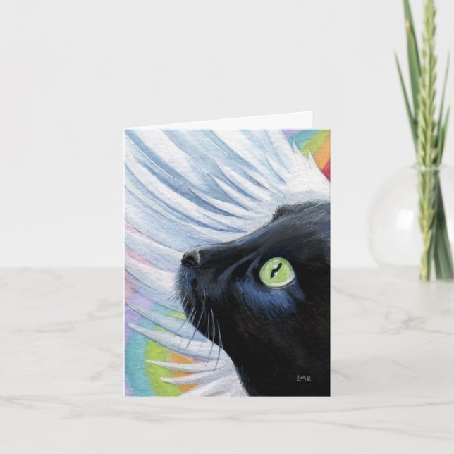 Rainbow's End Angel Cat Painting Note Card Karte (Vorderseite)