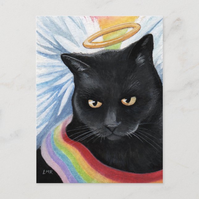 Rainbow's End Angel Cat Painting Postcard Postkarte (Vorderseite)