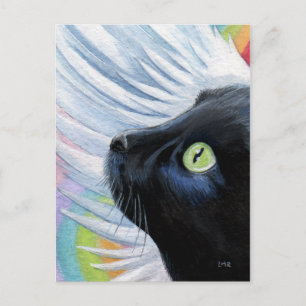 Rainbow's End Angel Cat Painting Postcard Postkarte
