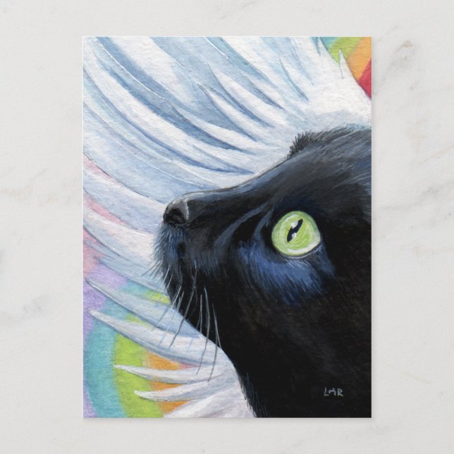 Rainbow's End Angel Cat Painting Postcard Postkarte (Vorderseite)