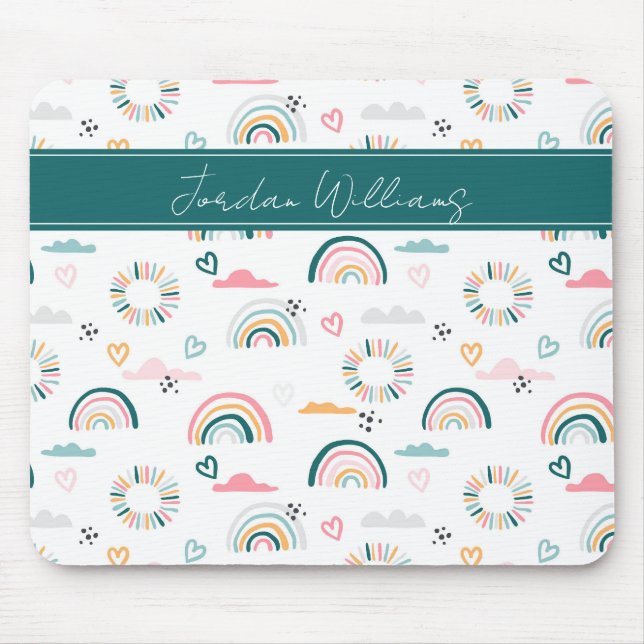 Rainbows & Herz-Muster Mousepad (Vorne)
