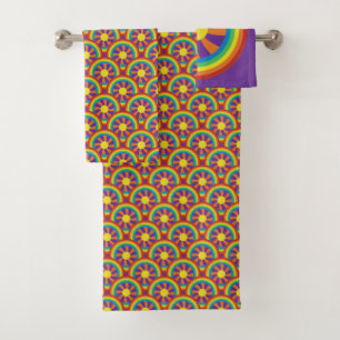 Rainbows im Stil der 70er Jahre und Muster der Sun Badhandtuch Set