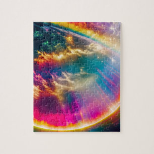 Rainbows Light Shine Through Clouds in Star Sky Puzzle