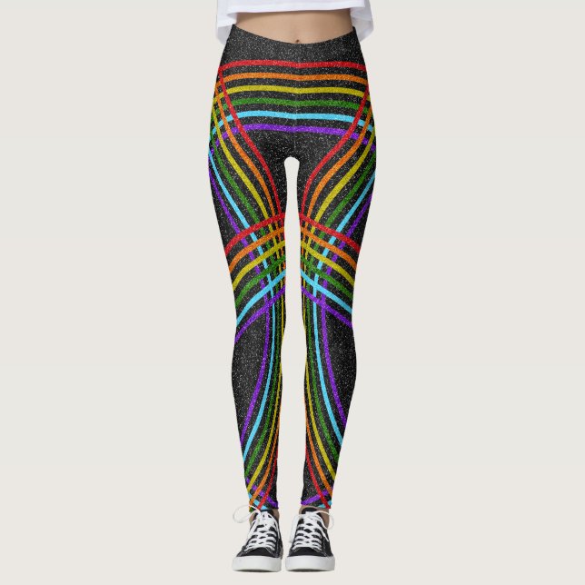 Rainbows mit mehreren Glitzer, Shiny Black, LGBT P Leggings (Vorderseite)
