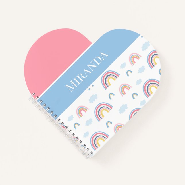 Rainbows Pink Blue Personalisiert Typografie Notizbuch (Vorderseite)