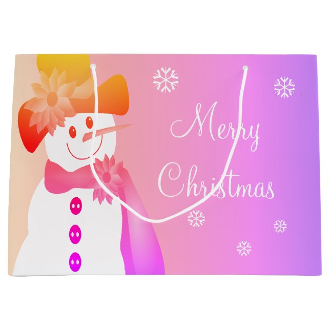 Rainbows Snowman und Schneeflocken Große Geschenktüte (Vorderseite)