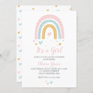 Rainbows und Hearts Girl Babydusche Pastel Invita Einladung