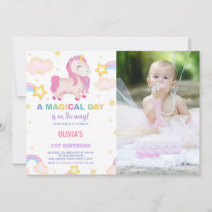 Rainbows Unicorn Geburtstag Einladung mit Foto
