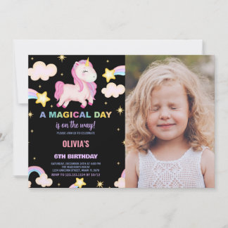 Rainbows Unicorn Geburtstag Einladung mit Foto