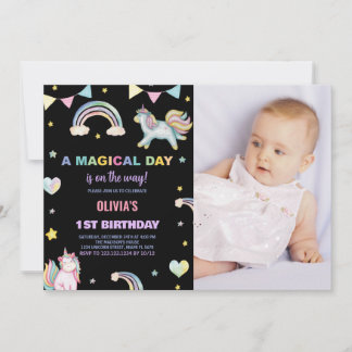 Rainbows Unicorn Geburtstag Einladung mit Foto