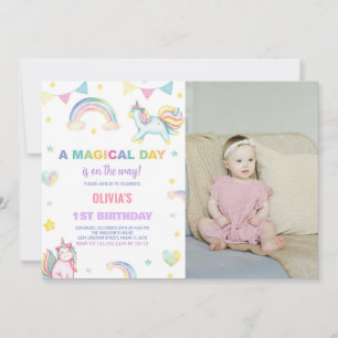 Rainbows Unicorn Geburtstag Einladung mit Foto