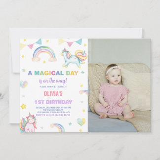 Rainbows Unicorn Geburtstag Einladung mit Foto