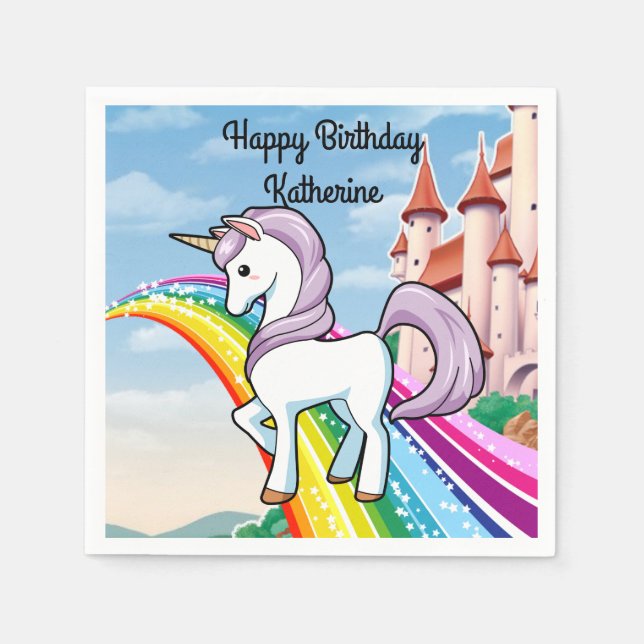 Rainbows & Unicorns Girl's Birthday Party Serviette (Vorderseite)