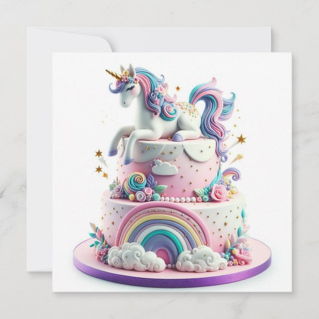RAINBOWS & UNICORNS KINDERGEBURTSTAG CAKE KARTE (Vorderseite)