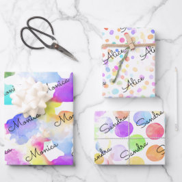 Rainbowy farbenfrohe Aquarelltöne und Spritzen Geschenkpapier Set