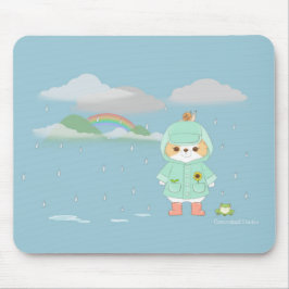 Raincoat Mochi an einem Regentag mit Frosch und Sc Mousepad