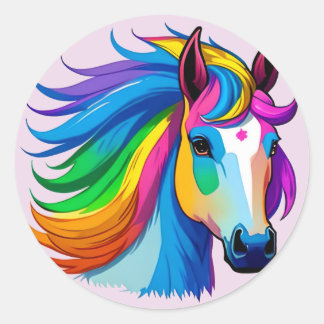 Raindbow Horse Runder Aufkleber