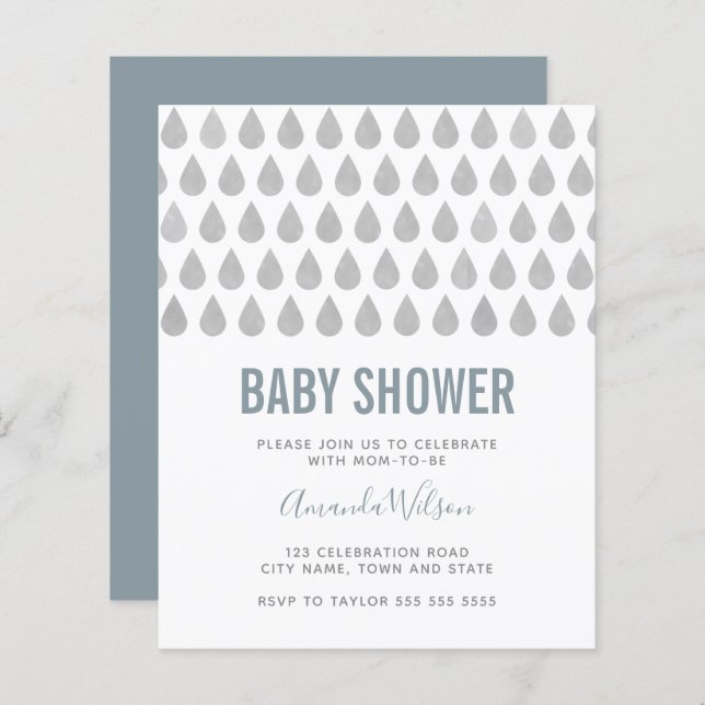 Raindrop Dusty Blue Gray Watercolor Babydusche in (Vorne/Hinten)