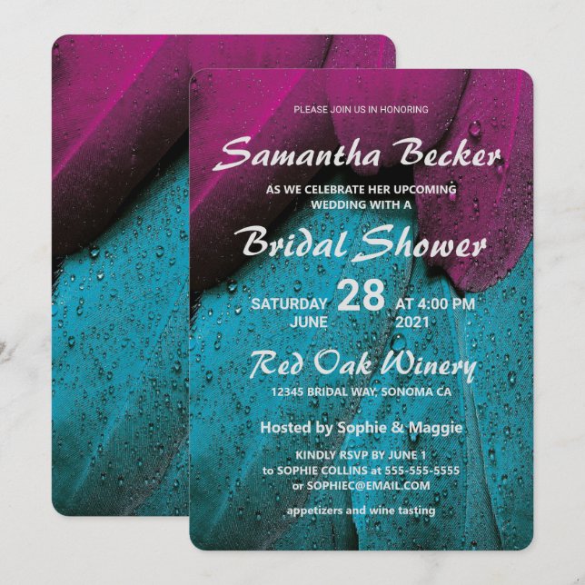 Raindrops auf dem Brautparty der farbenfrohen Fede Einladung (Vorne/Hinten)