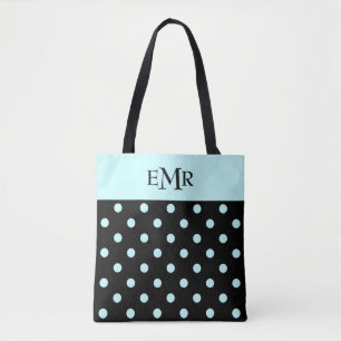 Raindrops Blue Polka Dots auf Black Monogram