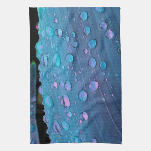 Raindrops Closeup, Spacey Blues Küchentuch (Vertikal)