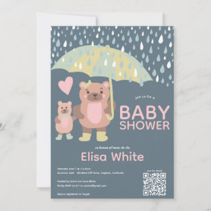 Raindrops Mama & Baby Bear QR CODE Individuelle Du Einladung