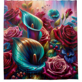"Raindrops on Rose and Calla Lilies" Duschvorhang